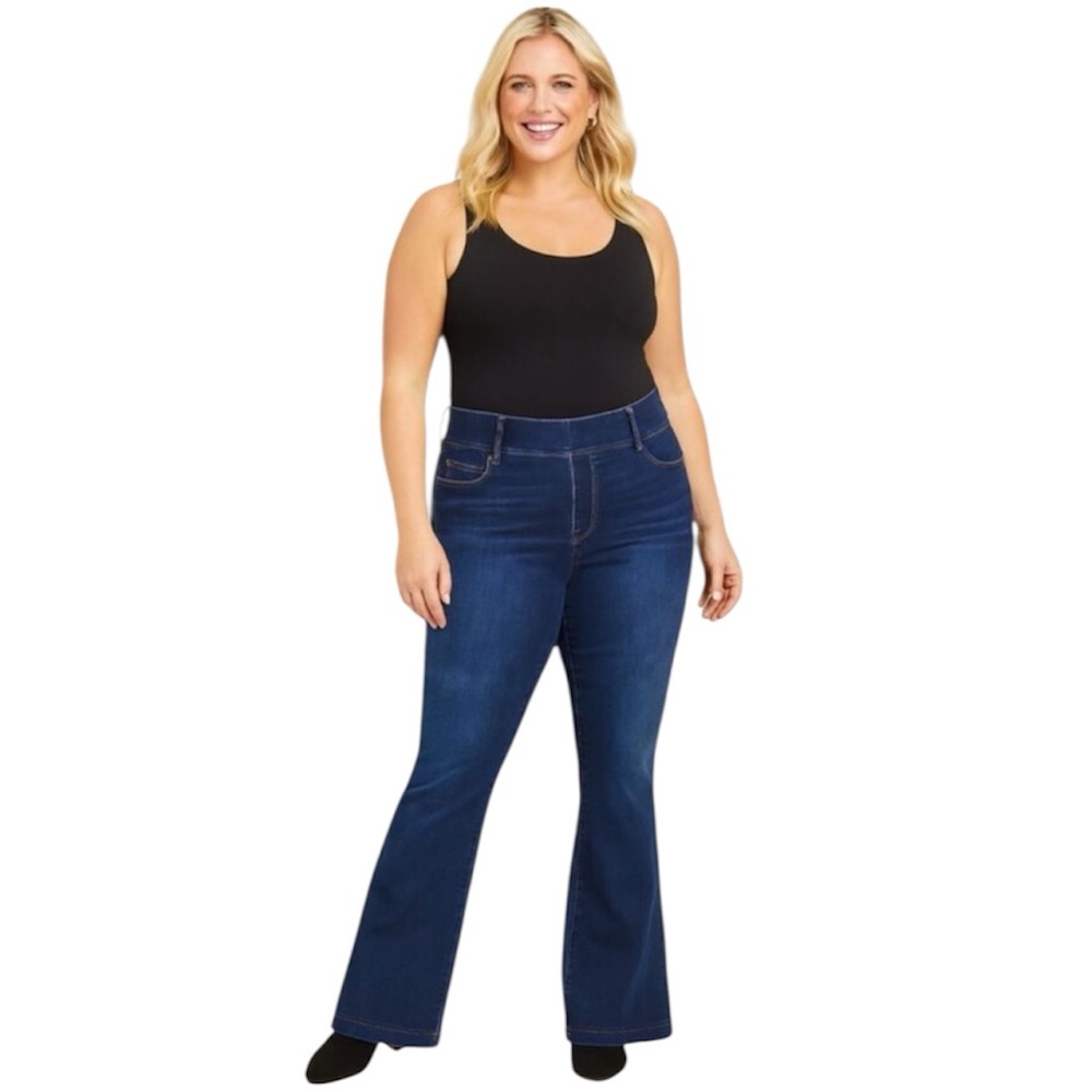 NWT New Spanx Flare Dark Blue Midnight Shade Pull-on Jeans 3X Tall Classic Stapl